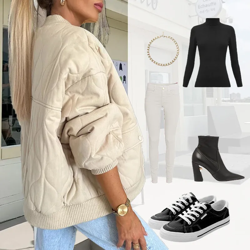 Hot Sale Solid Color Loose Thick Warm Bomber Jacket