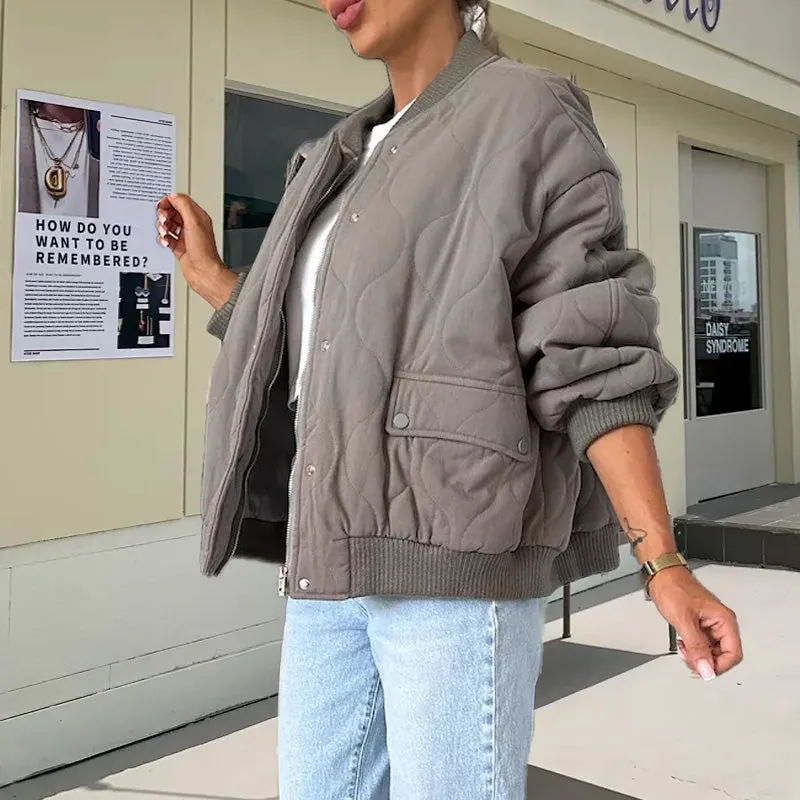 Hot Sale Solid Color Loose Thick Warm Bomber Jacket