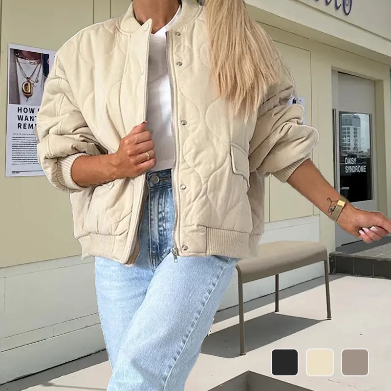 Hot Sale Solid Color Loose Thick Warm Bomber Jacket
