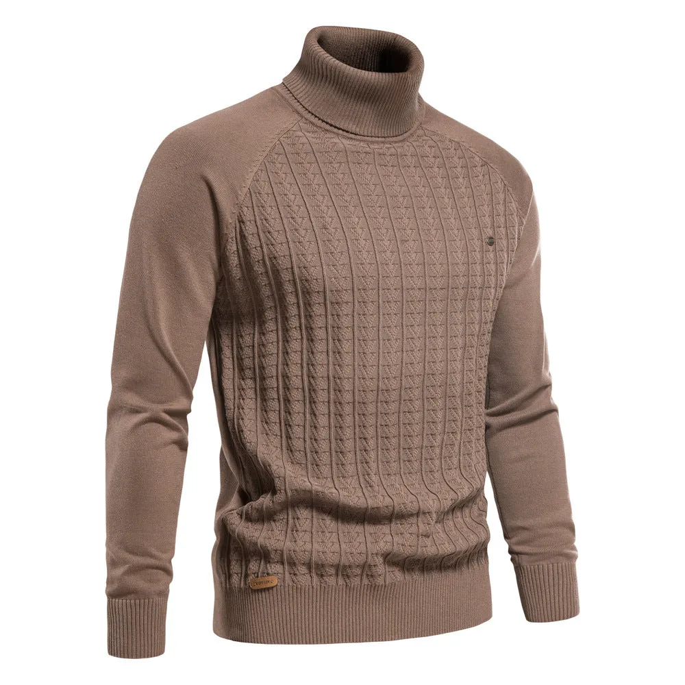 HULIANFU 2025 Popular trade autumn and winter new men's clothing turtleneck pullover solid color men's knitted sweater business casual sweater men's