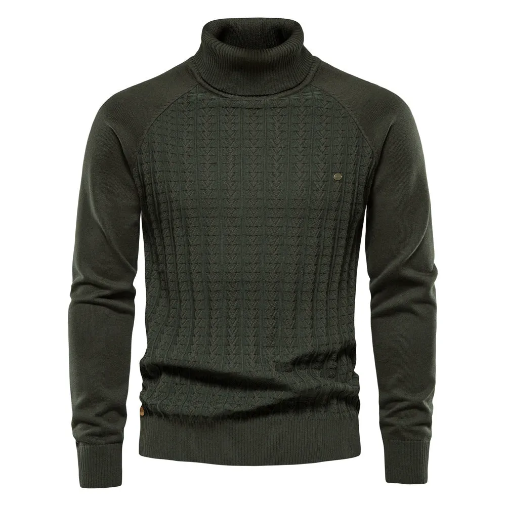 HULIANFU 2025 Popular trade autumn and winter new men's clothing turtleneck pullover solid color men's knitted sweater business casual sweater men's