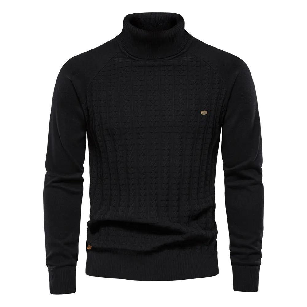 HULIANFU 2025 Popular trade autumn and winter new men's clothing turtleneck pullover solid color men's knitted sweater business casual sweater men's