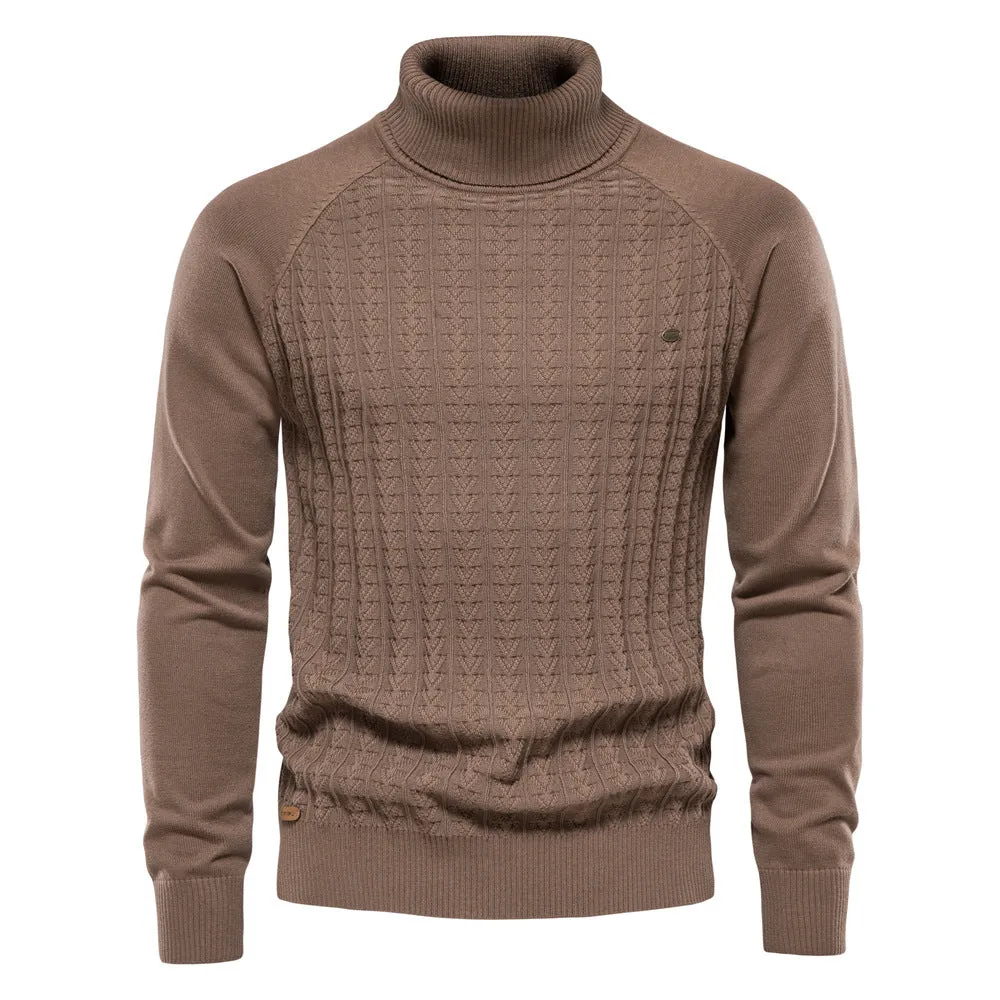 HULIANFU 2025 Popular trade autumn and winter new men's clothing turtleneck pullover solid color men's knitted sweater business casual sweater men's