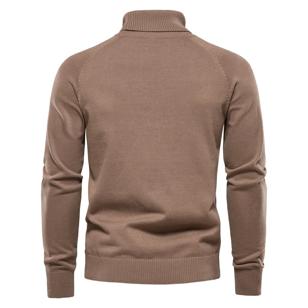 HULIANFU 2025 Popular trade autumn and winter new men's clothing turtleneck pullover solid color men's knitted sweater business casual sweater men's