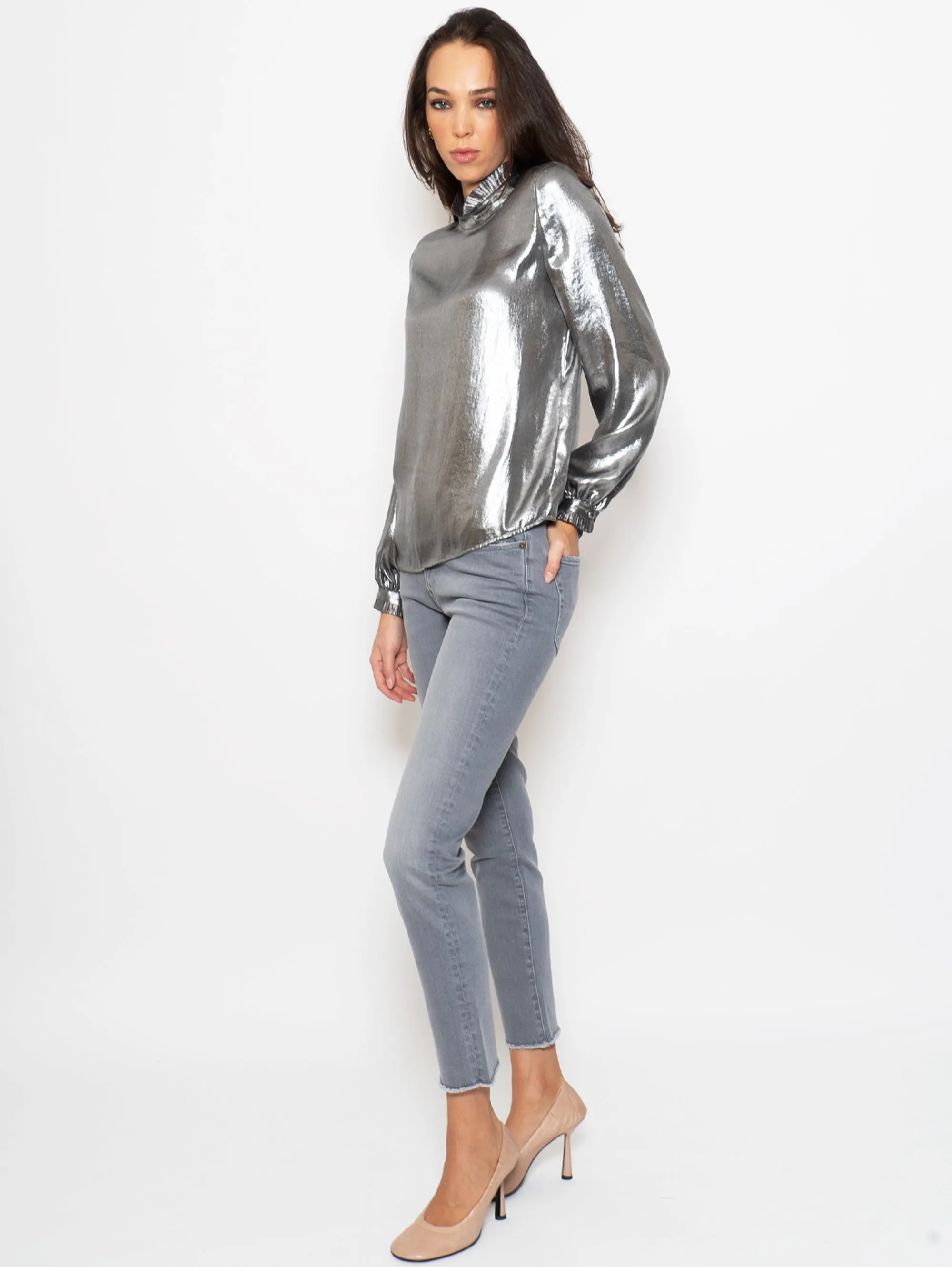 Jeans Slim Fit con Orlo Sfrangiato Grigio