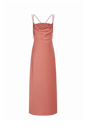 Kieu Thu Slip Pleated Chest Silk Cade Maxi Dress