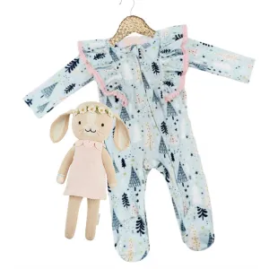 Kryssi Kouture Sienna Holiday Infant Deluxe Tutu Jumpsuit - Blue Winter Trees Pom