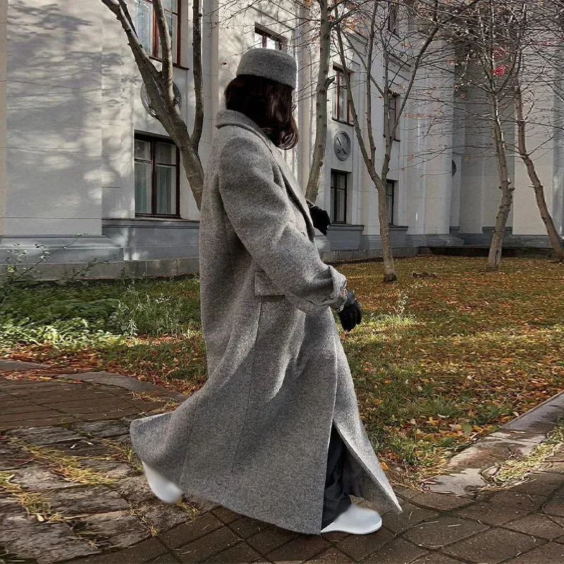 Lapel Striped Oversize Full Sleeve Long Coat