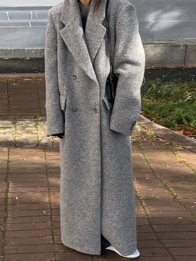 Lapel Striped Oversize Full Sleeve Long Coat