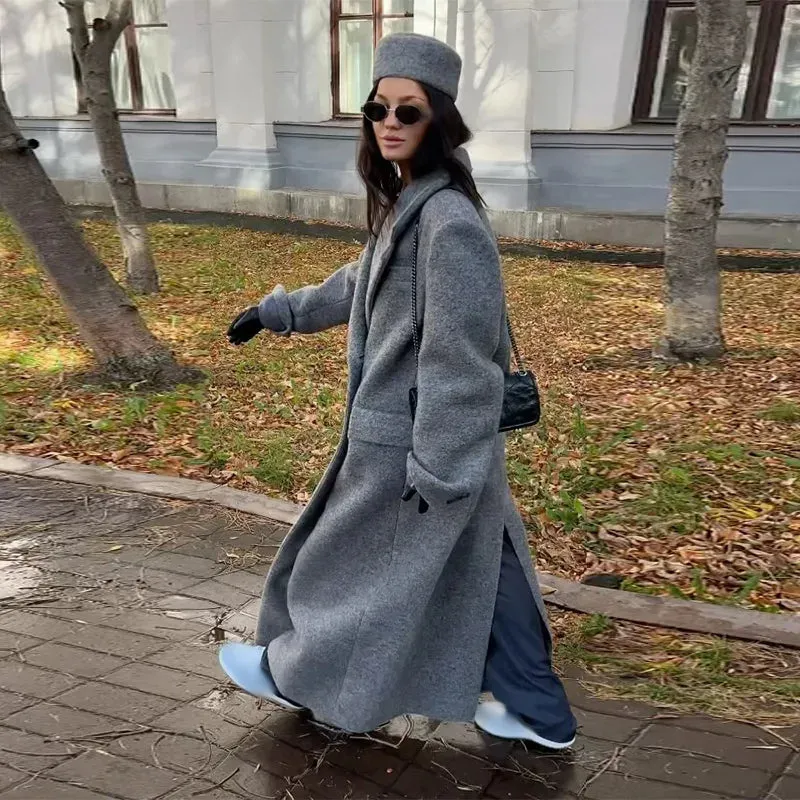 Lapel Striped Oversize Full Sleeve Long Coat