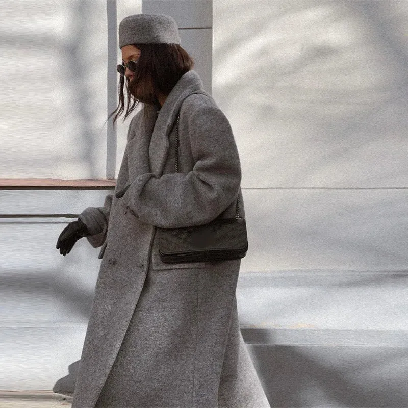 Lapel Striped Oversize Full Sleeve Long Coat