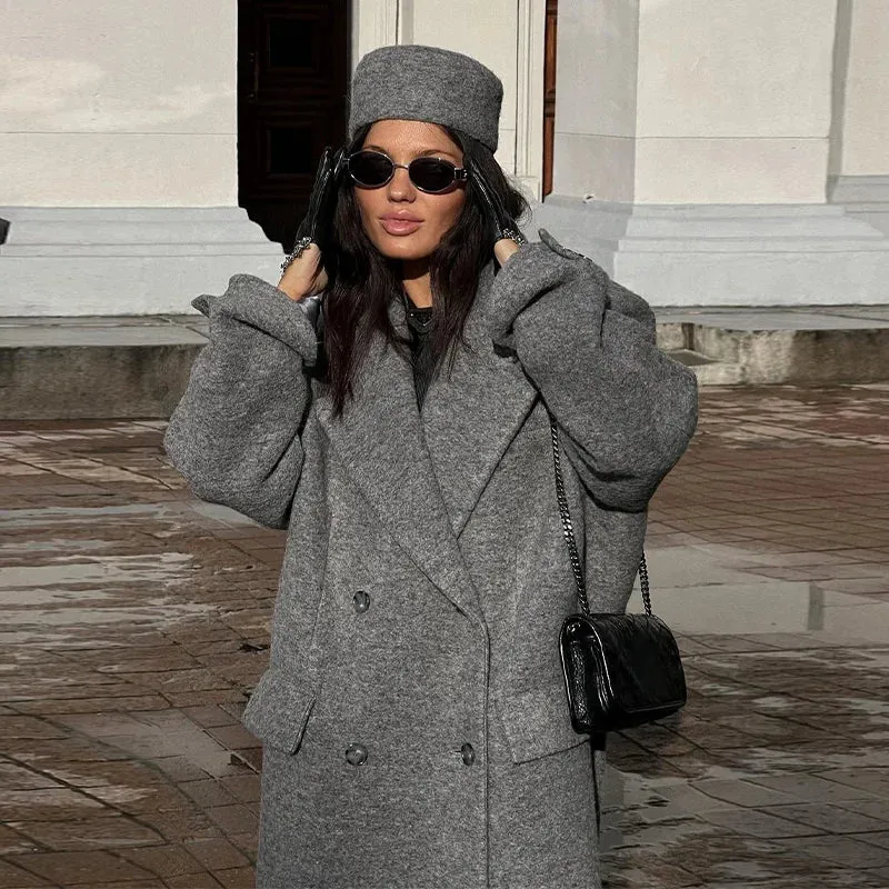Lapel Striped Oversize Full Sleeve Long Coat