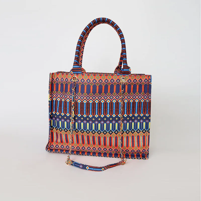 Large Capacity Tote Bag For Women Spliced Geometric Bohemian Handbag