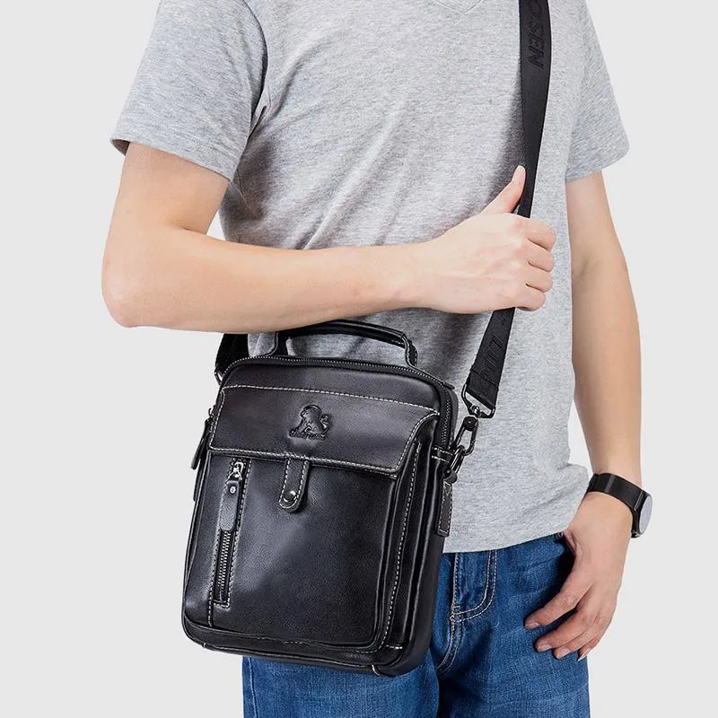 Large Capacity Real Leather Messenger Bag Crossbody Shoulder Purse Fit 9.7in iPad