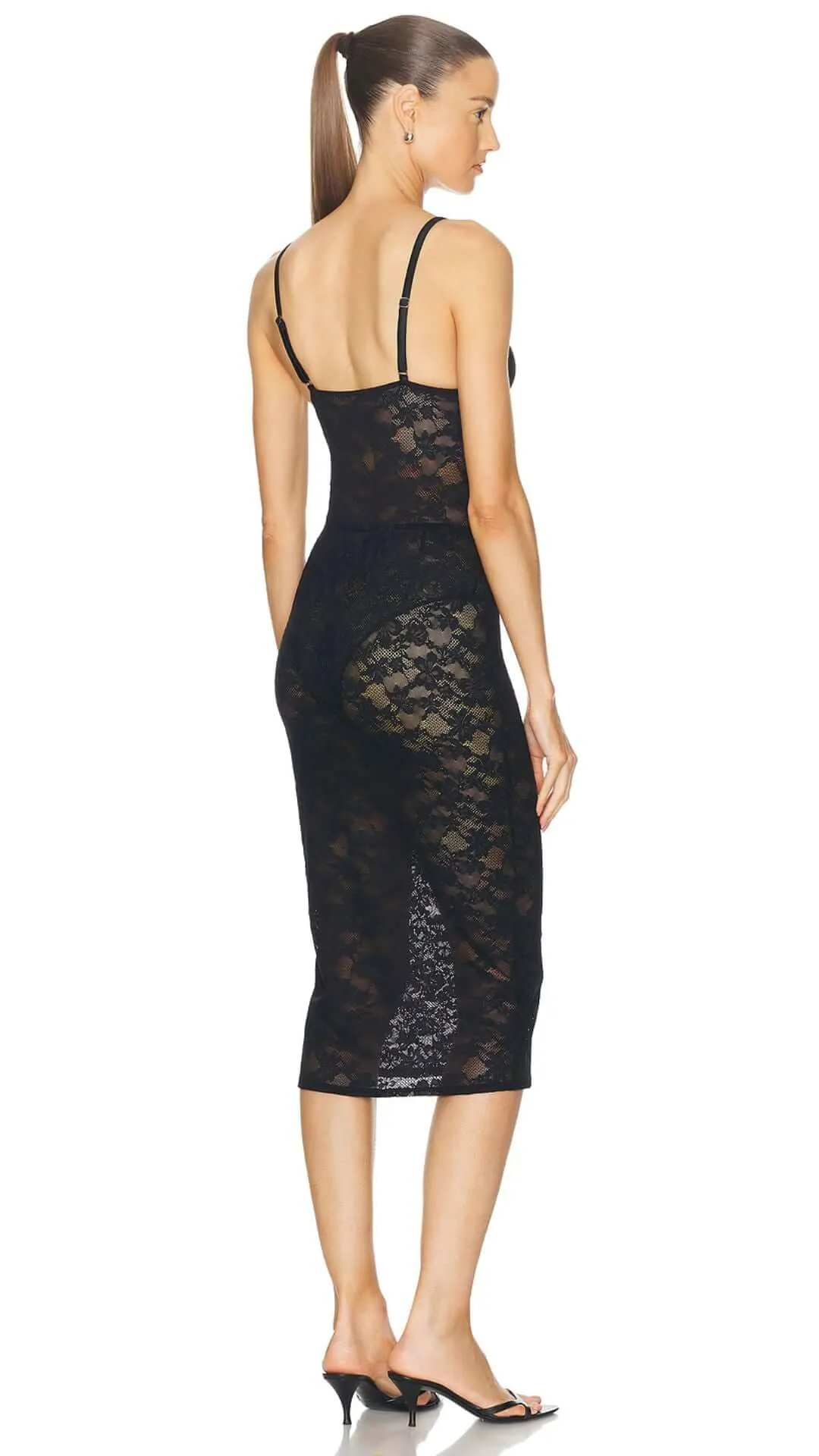 Le Stretch Lace Slip Dress in Black