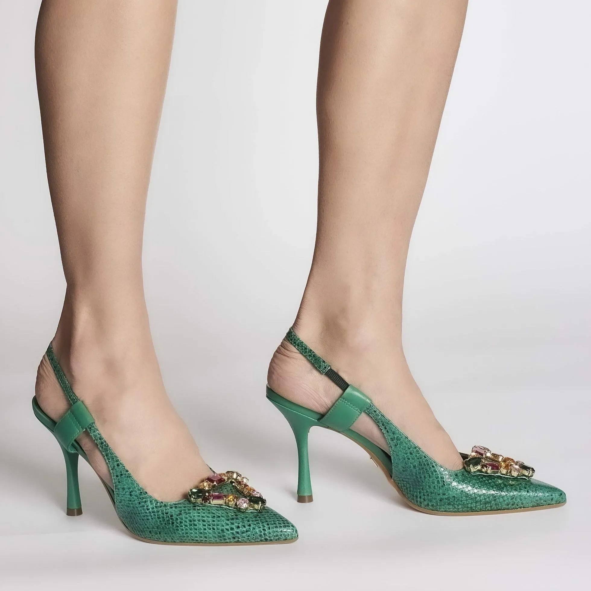 Leather Heel Strap Sandal with Jewels