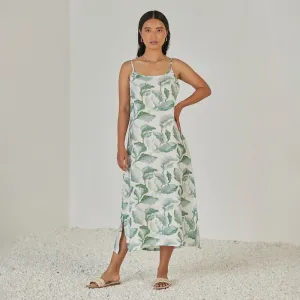 Linen Slip Dress For Women | Watercolour Print | Teal