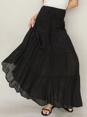 Living Boldly Drawstring Waist Tiered Maxi Skirt