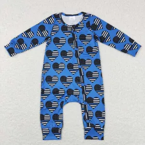 LR0850 baby boy 4th of July zipper long sleeve romper