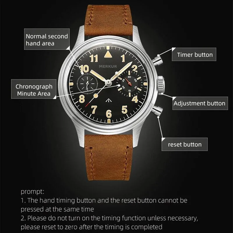 MERKUR Chronograph Mechanical Big Eye Metal Grey