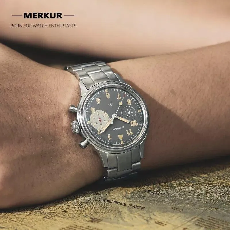 MERKUR Chronograph Mechanical Big Eye Metal Grey