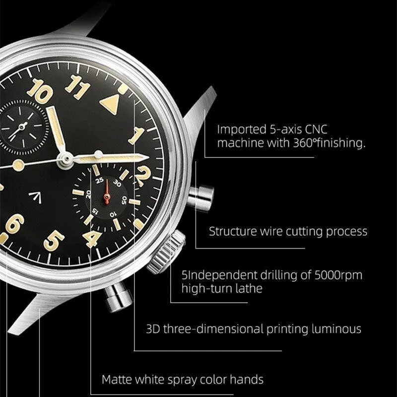 MERKUR Chronograph Mechanical Big Eye Metal Grey
