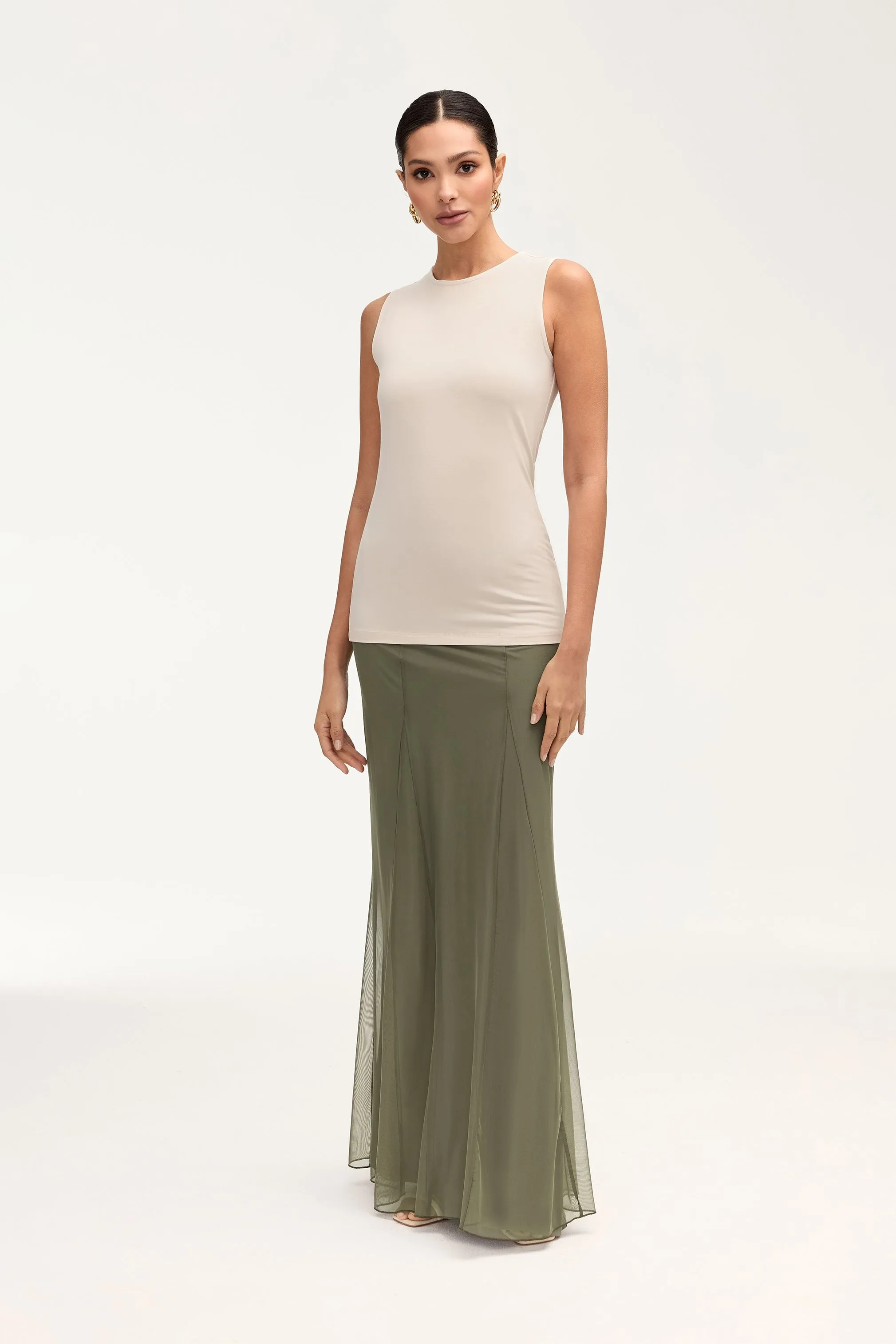 Milia Mesh Maxi Skirt - Smokey Olive