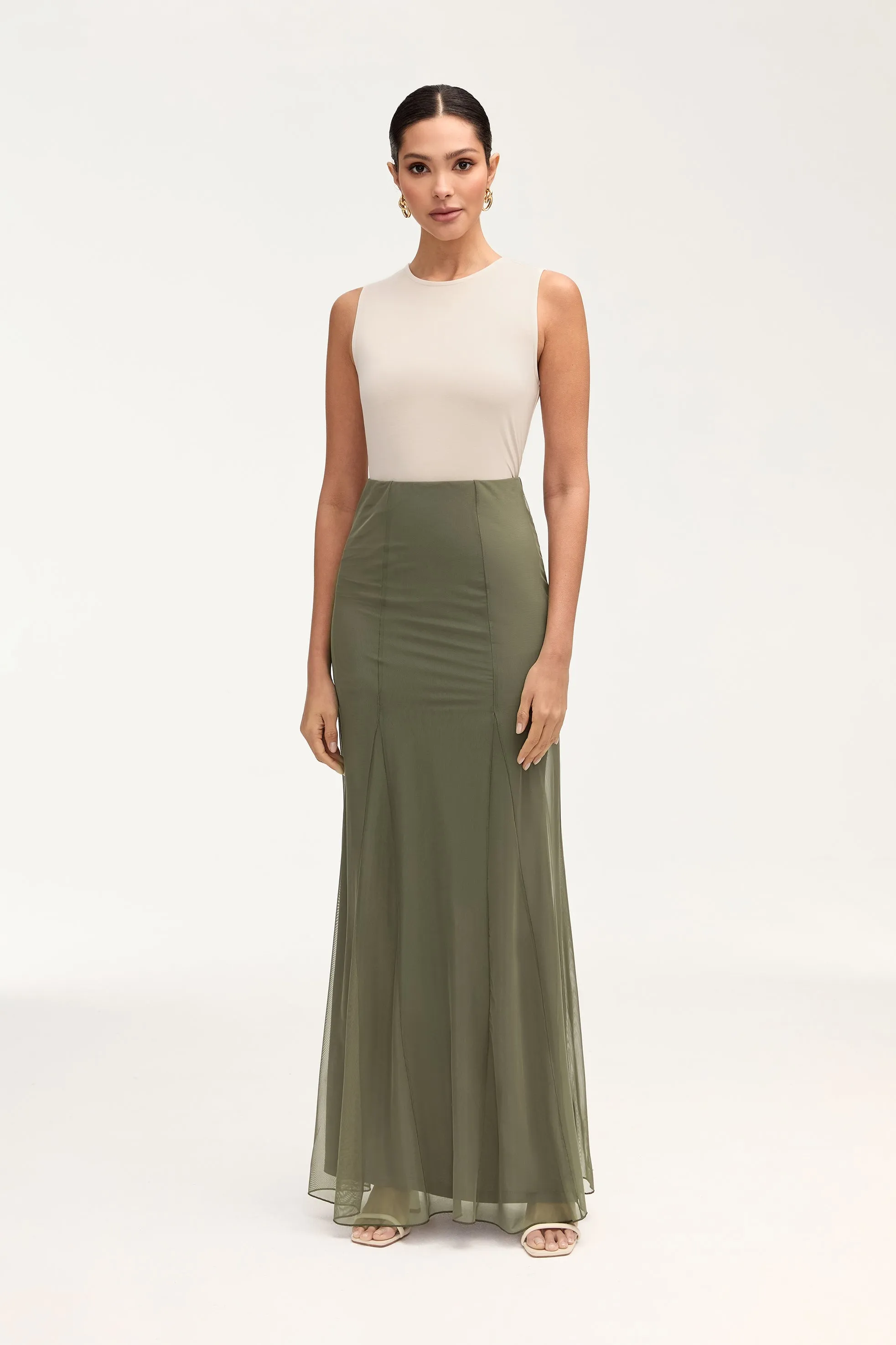 Milia Mesh Maxi Skirt - Smokey Olive