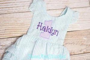 Monogrammed baby girl birthday bubble, birthday romper, 1st birthday outfit, personalized cake smash outfit, mermaid theme cake smash romper