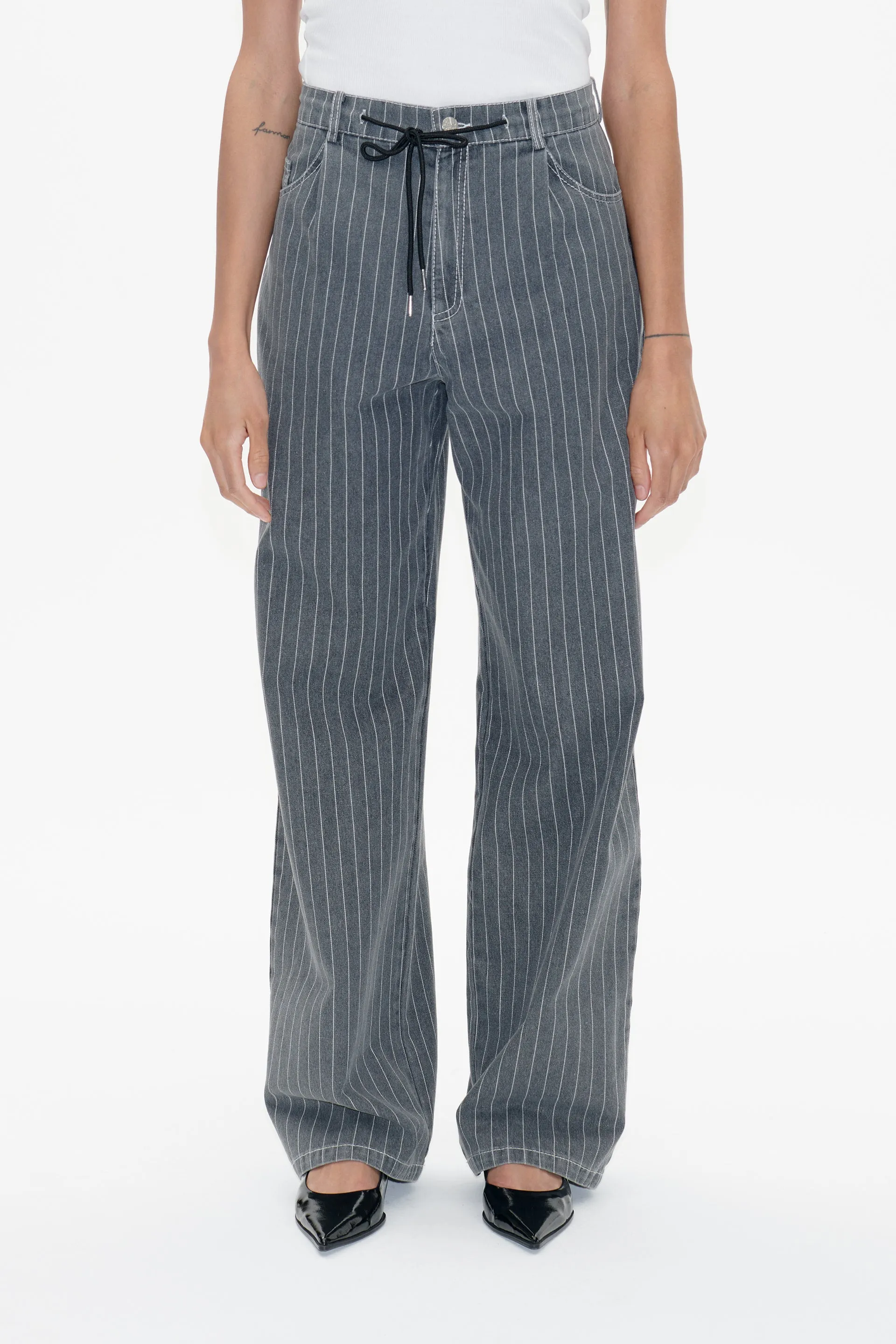 NANNY | Grey Pinstripe Denim