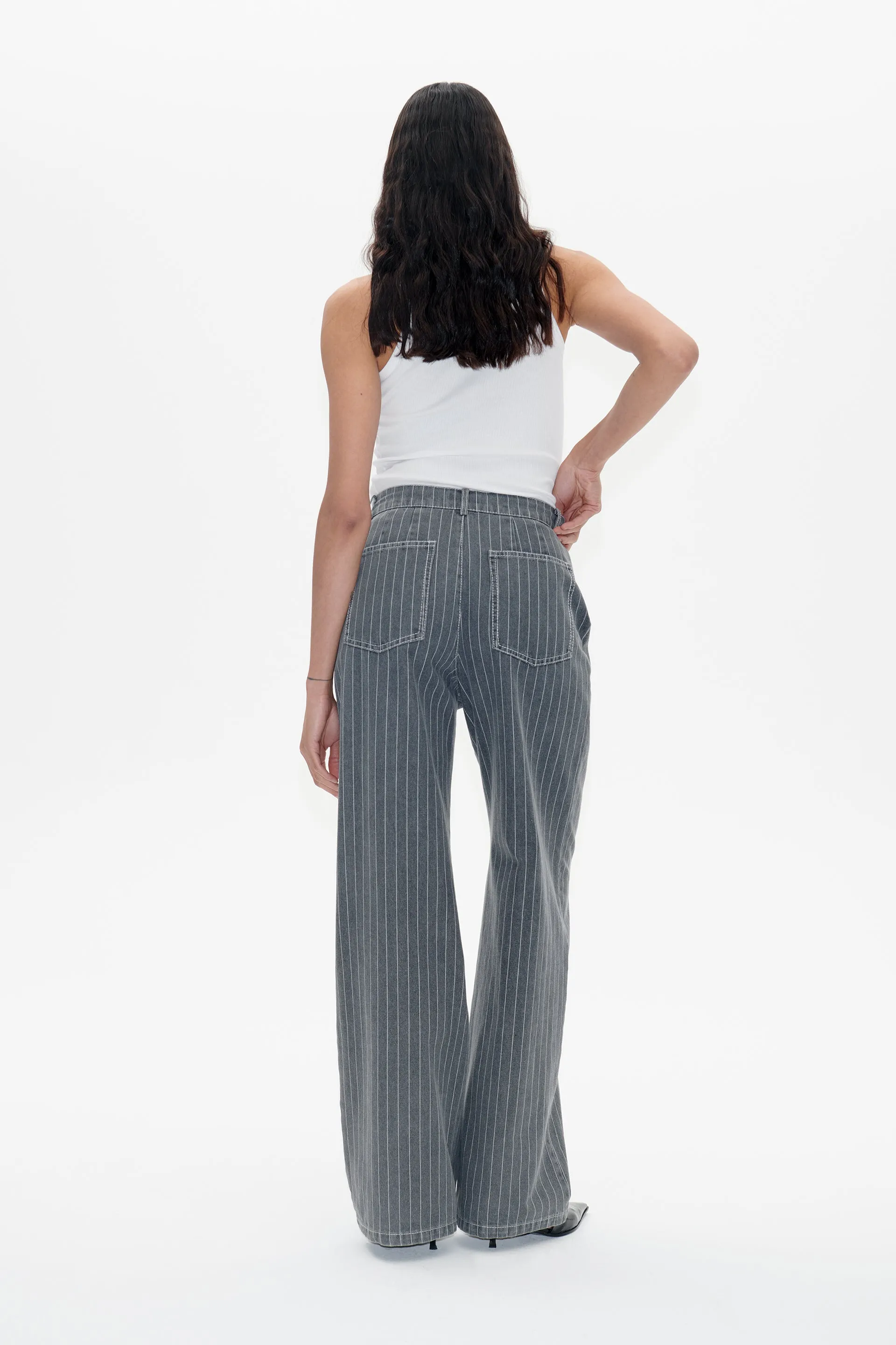 NANNY | Grey Pinstripe Denim