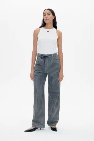 NANNY | Grey Pinstripe Denim
