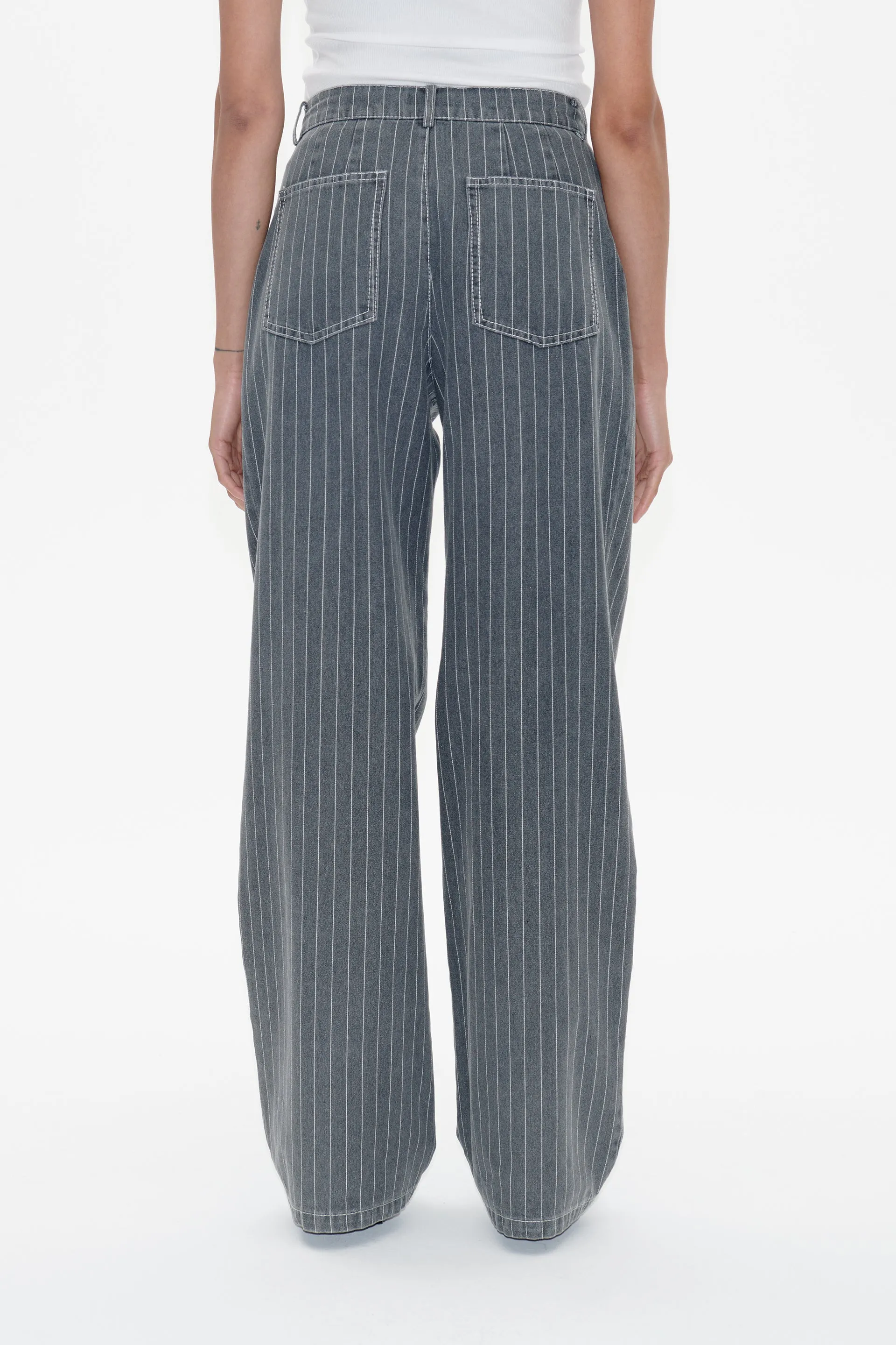 NANNY | Grey Pinstripe Denim