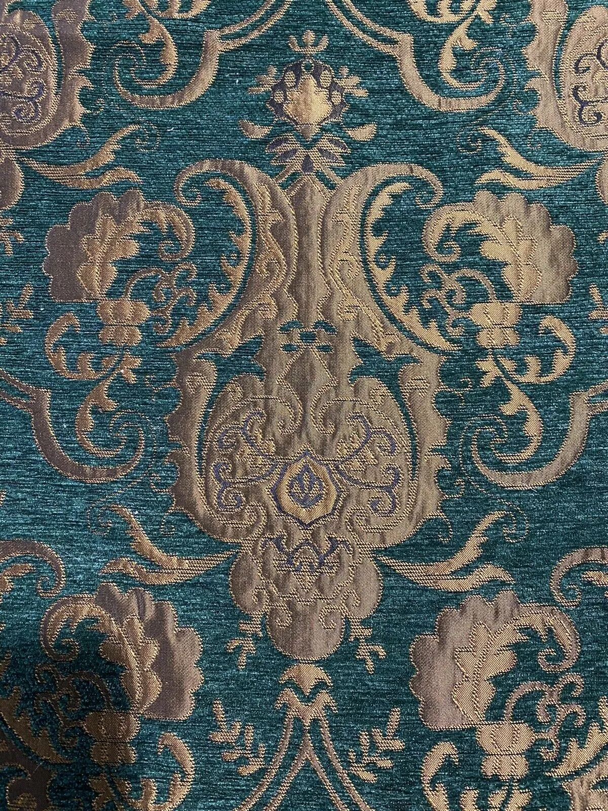 NEW Lady Emile Designer Medallion Burnout Chenille Velvet Fabric - Green & Metallic Gold BTY