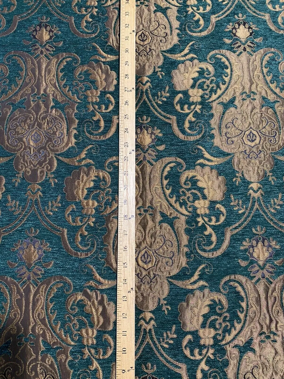 NEW Lady Emile Designer Medallion Burnout Chenille Velvet Fabric - Green & Metallic Gold BTY
