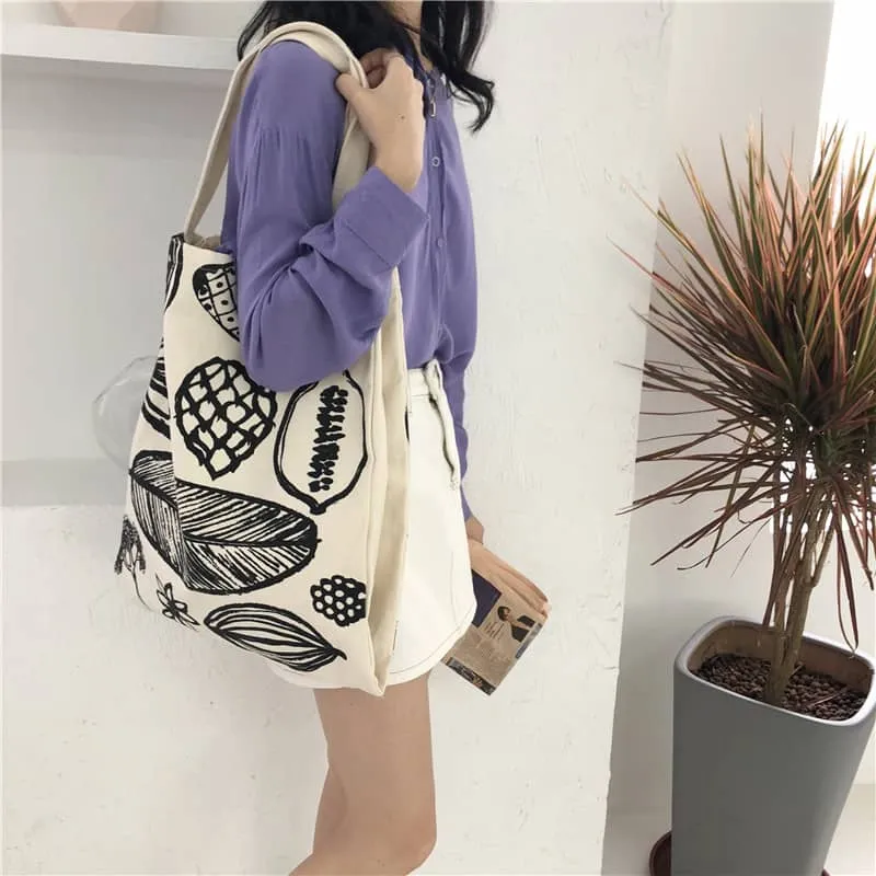 New leaf print thick canvas handbag simple shoulder bag