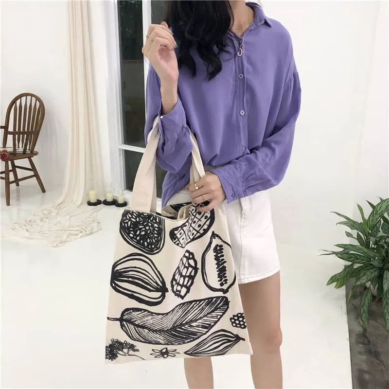 New leaf print thick canvas handbag simple shoulder bag