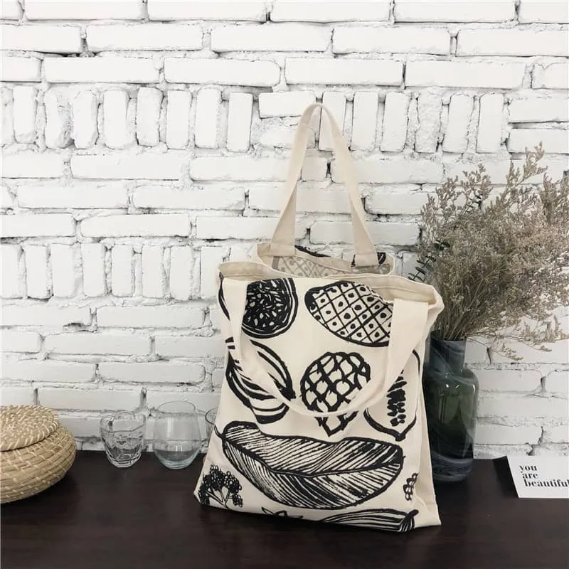 New leaf print thick canvas handbag simple shoulder bag