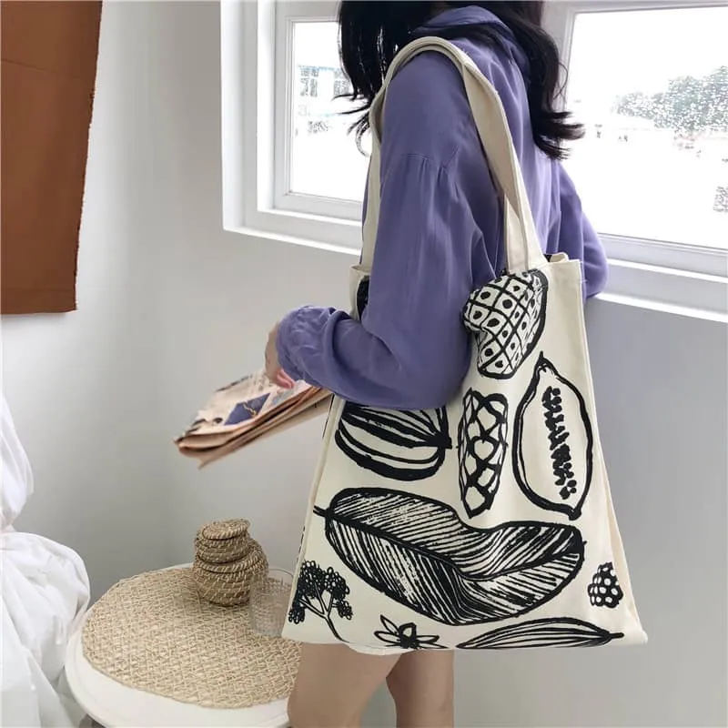 New leaf print thick canvas handbag simple shoulder bag