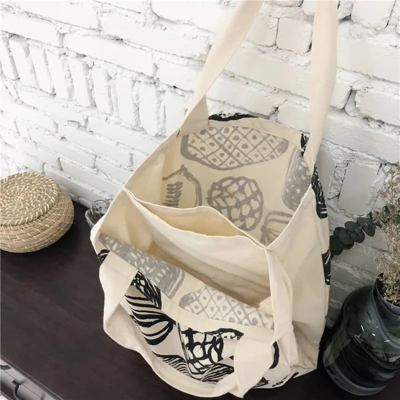 New leaf print thick canvas handbag simple shoulder bag