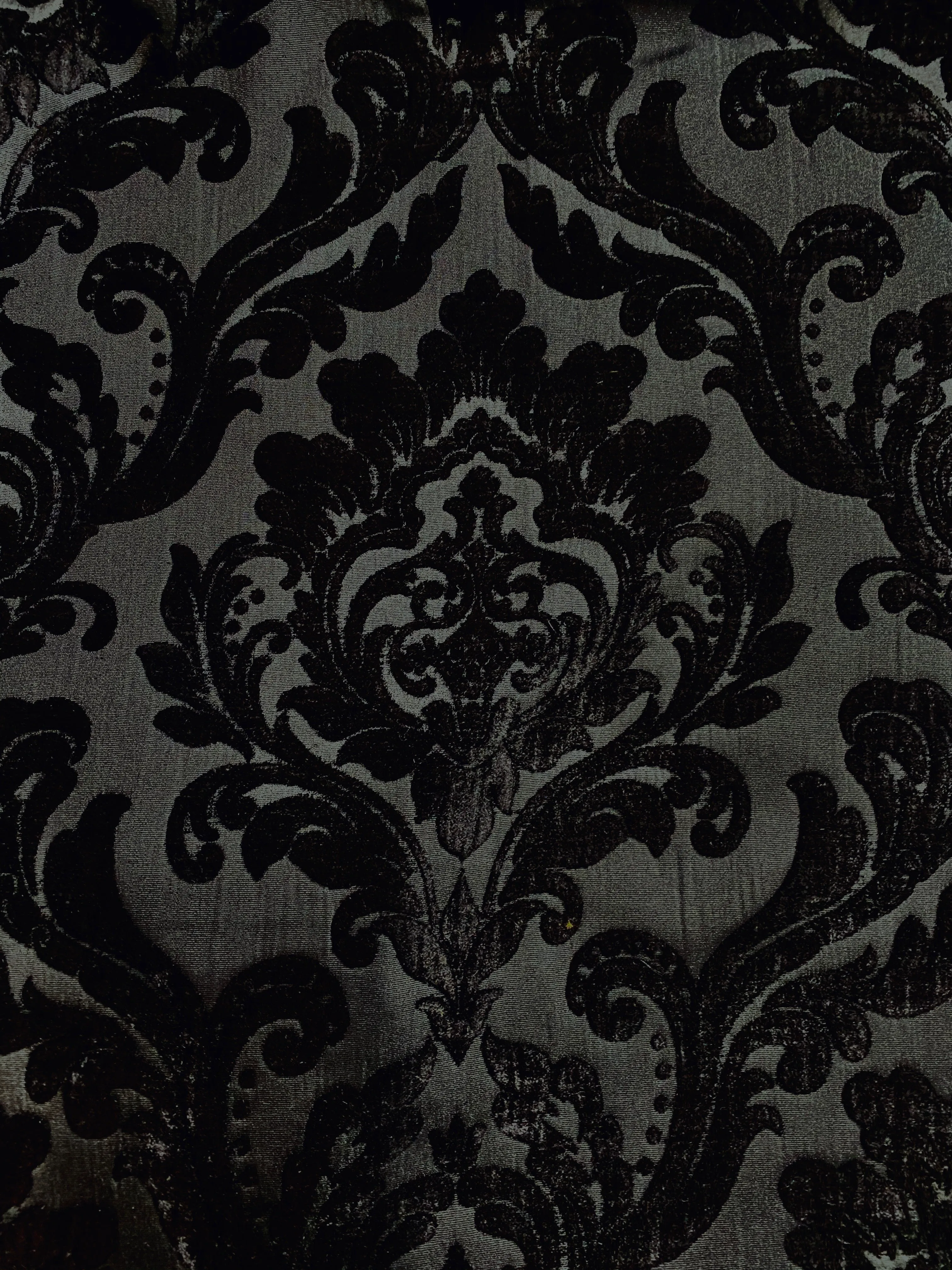 NEW Queen Isabella Designer Medallion Burnout Chenille Velvet Fabric - Black on Black
