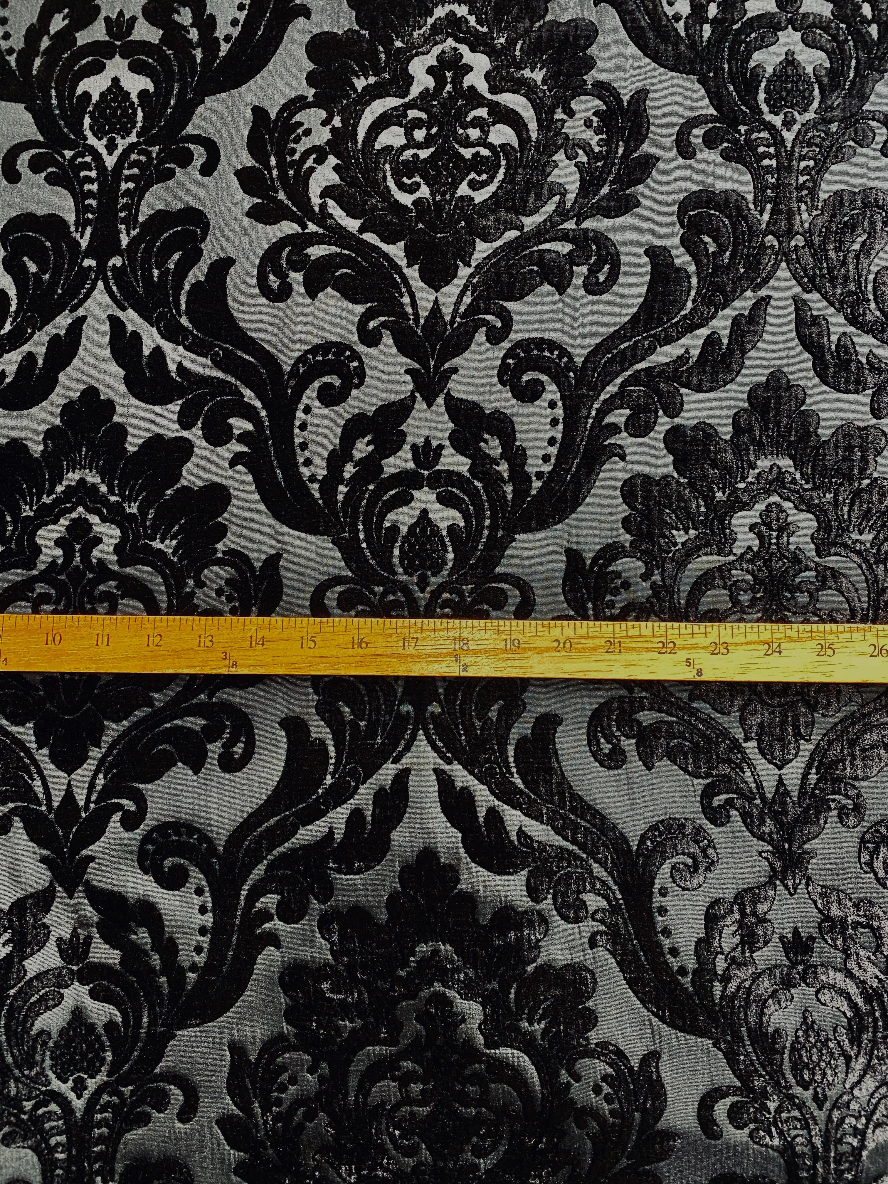 NEW Queen Isabella Designer Medallion Burnout Chenille Velvet Fabric - Black on Black