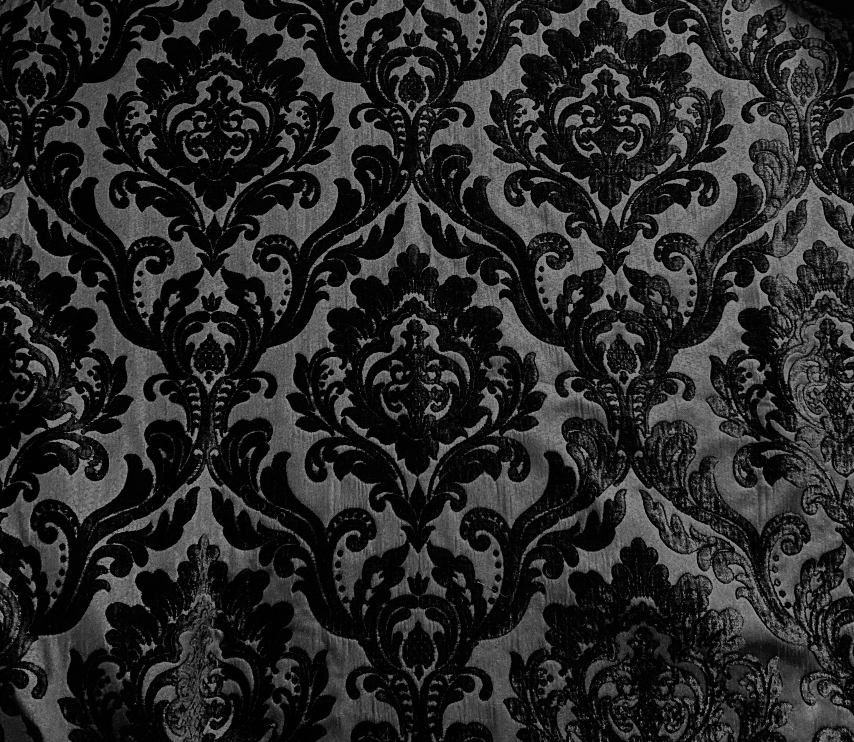 NEW Queen Isabella Designer Medallion Burnout Chenille Velvet Fabric - Black on Black