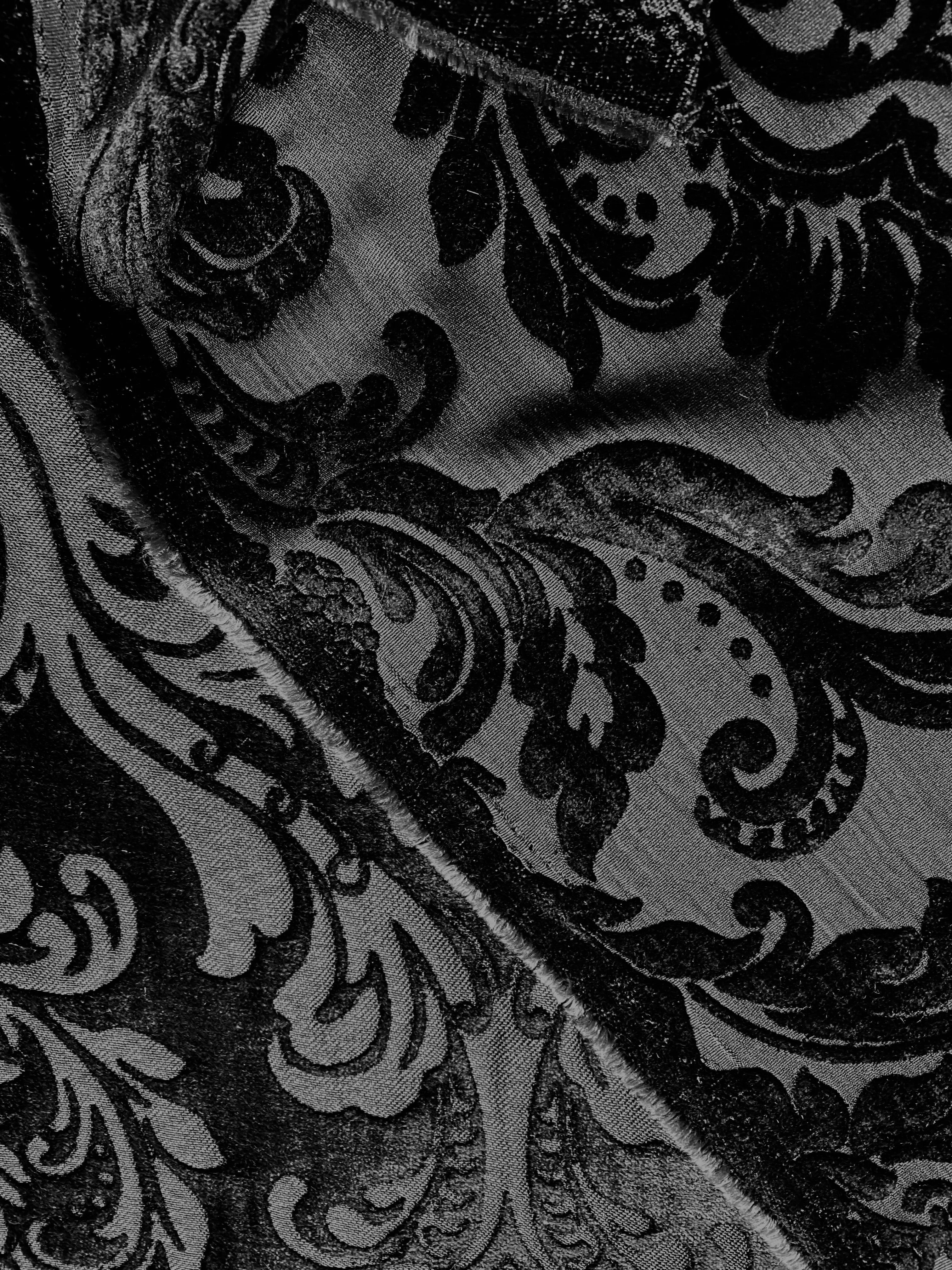 NEW Queen Isabella Designer Medallion Burnout Chenille Velvet Fabric - Black on Black