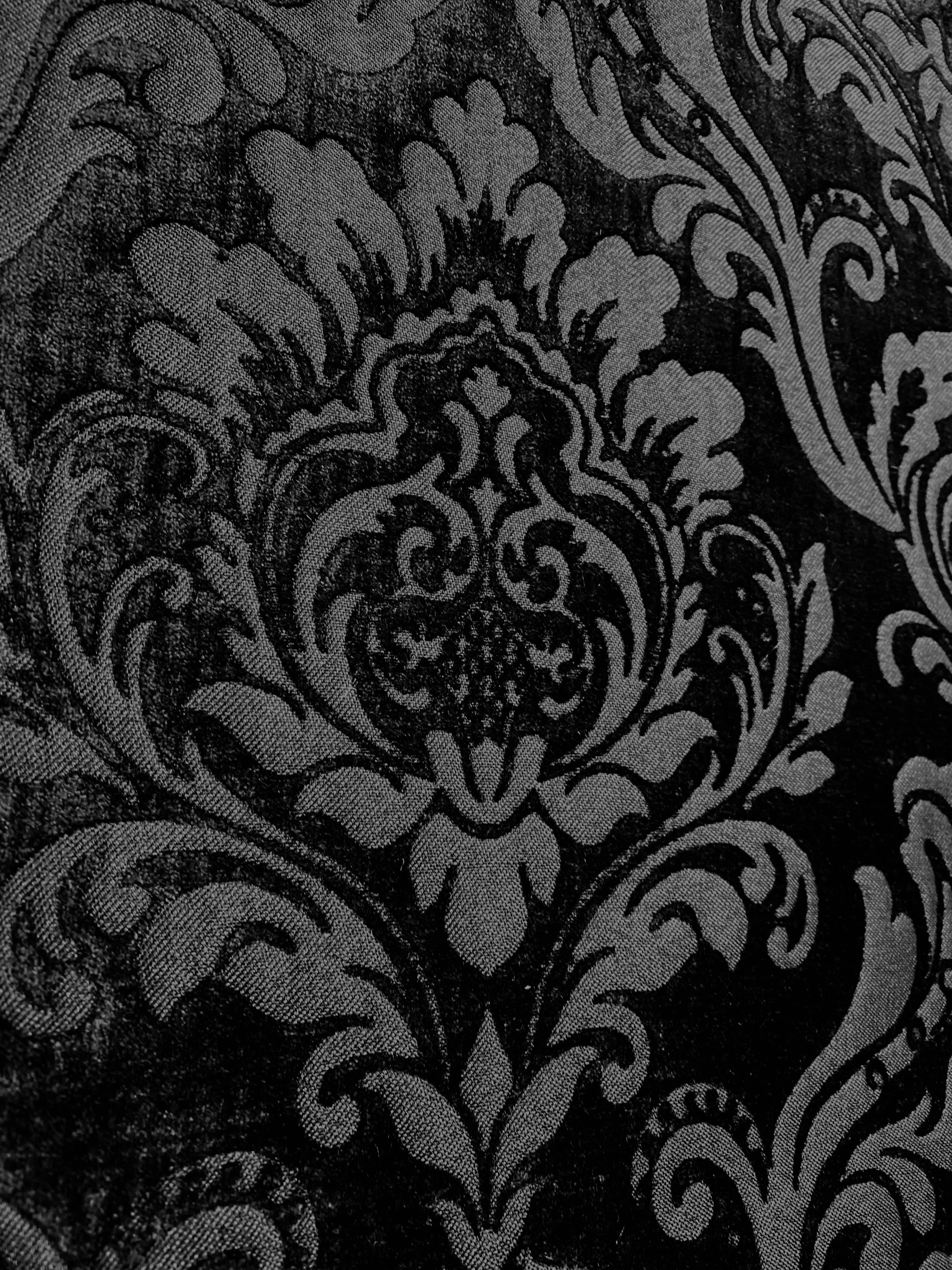 NEW Queen Isabella Designer Medallion Burnout Chenille Velvet Fabric - Black on Black