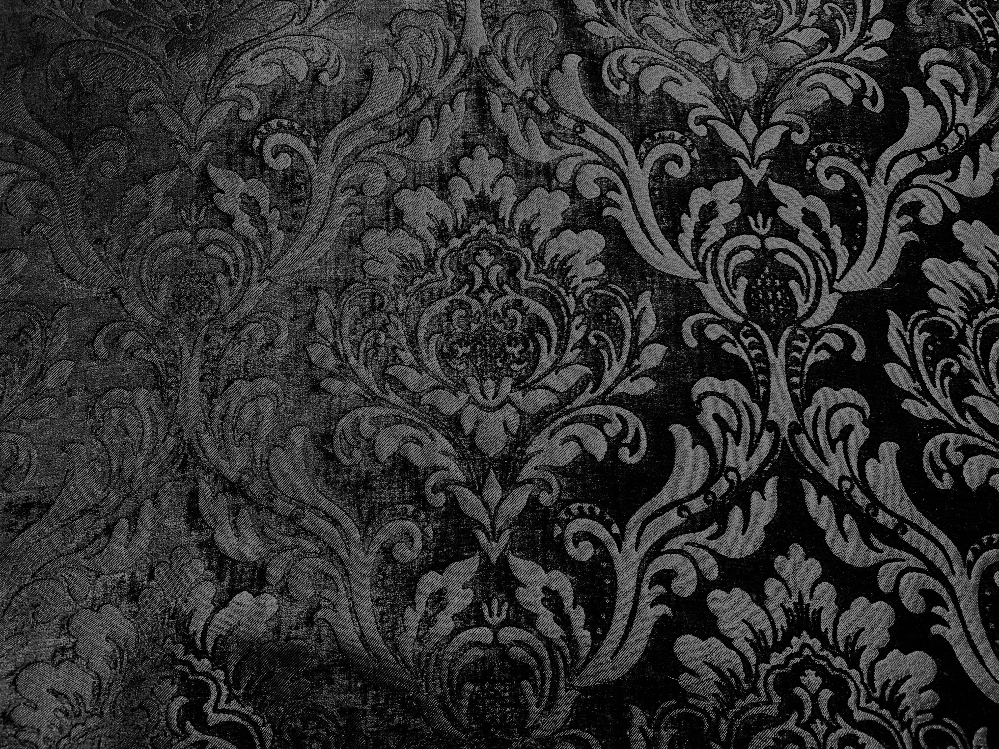 NEW Queen Isabella Designer Medallion Burnout Chenille Velvet Fabric - Black on Black