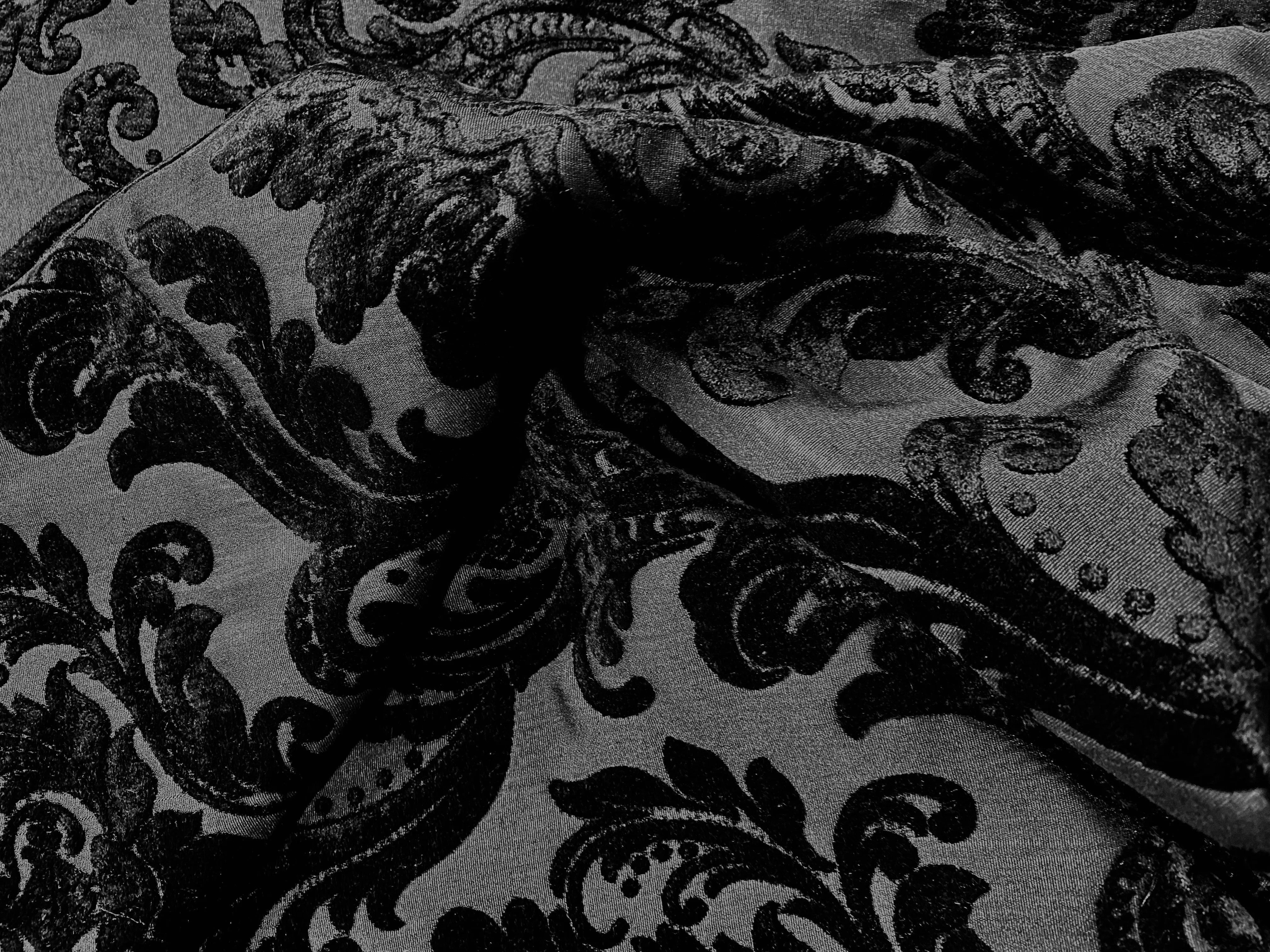 NEW Queen Isabella Designer Medallion Burnout Chenille Velvet Fabric - Black on Black