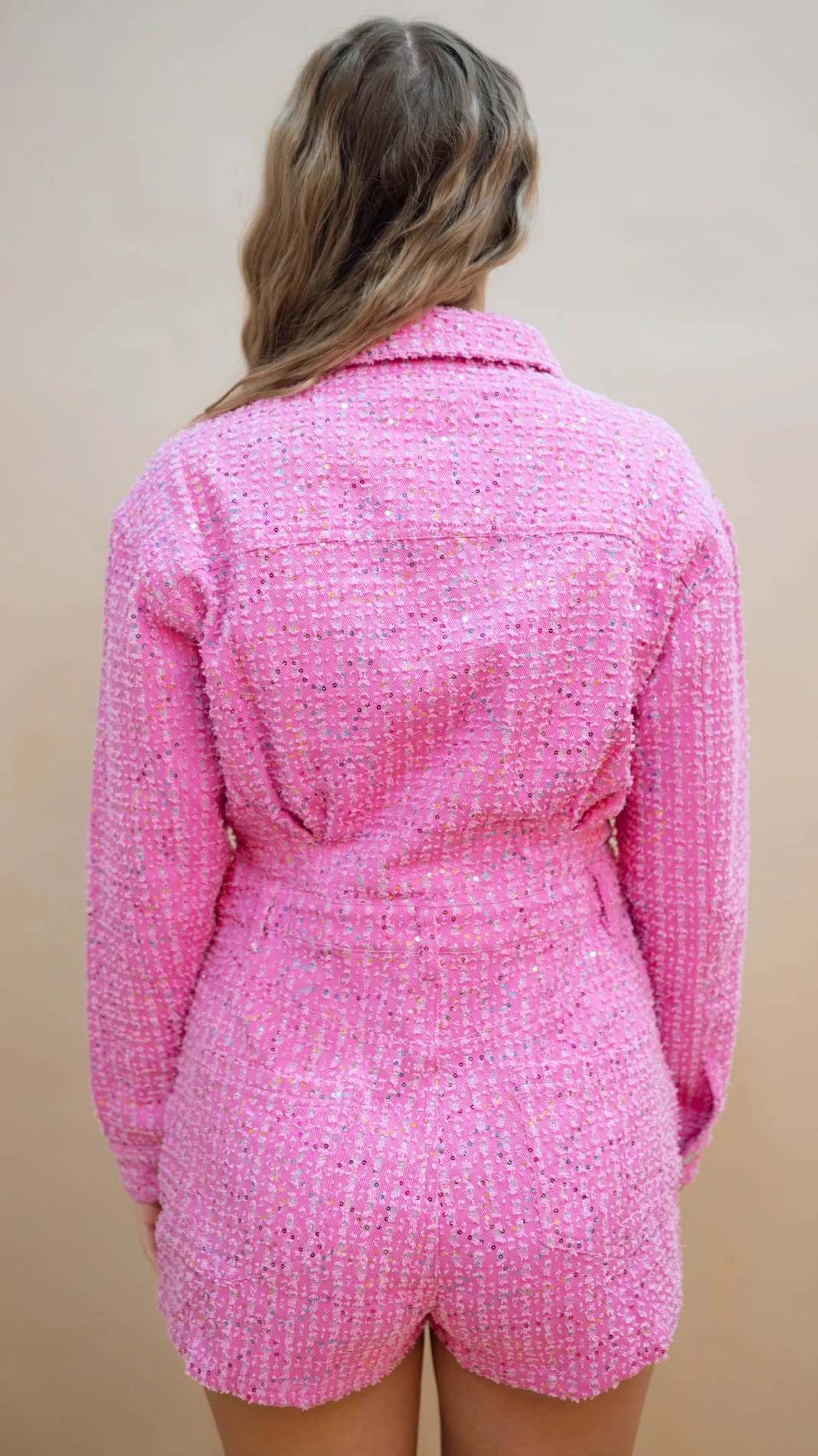 Pink Sequin Utility Romper