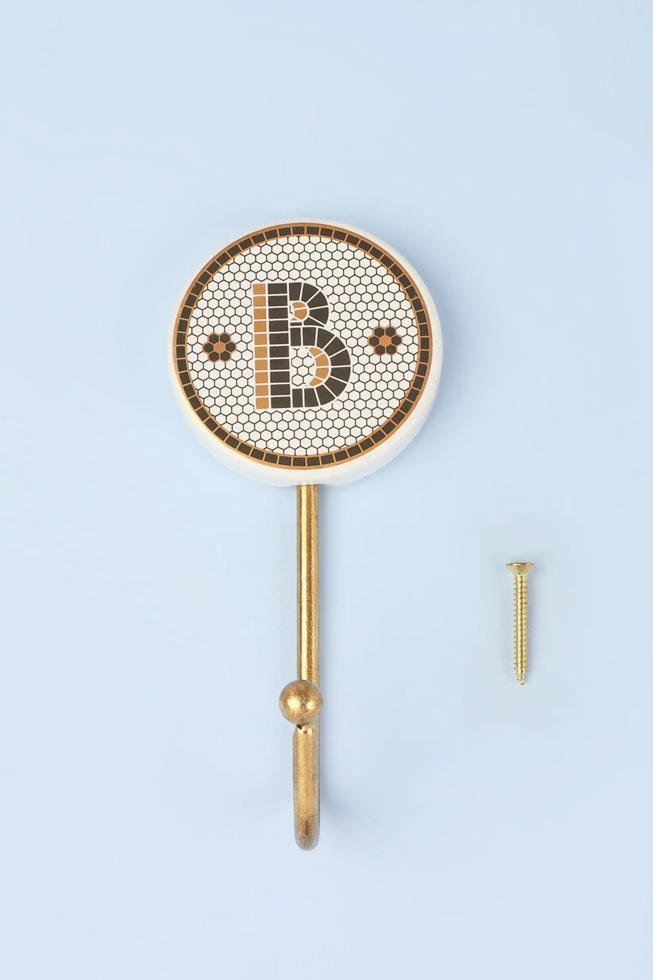 Pub Black and Gold Tile Monogram Alphabet Initial Hooks