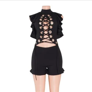 "Bali" sexy lace up ruffle detail romper jumpsuit